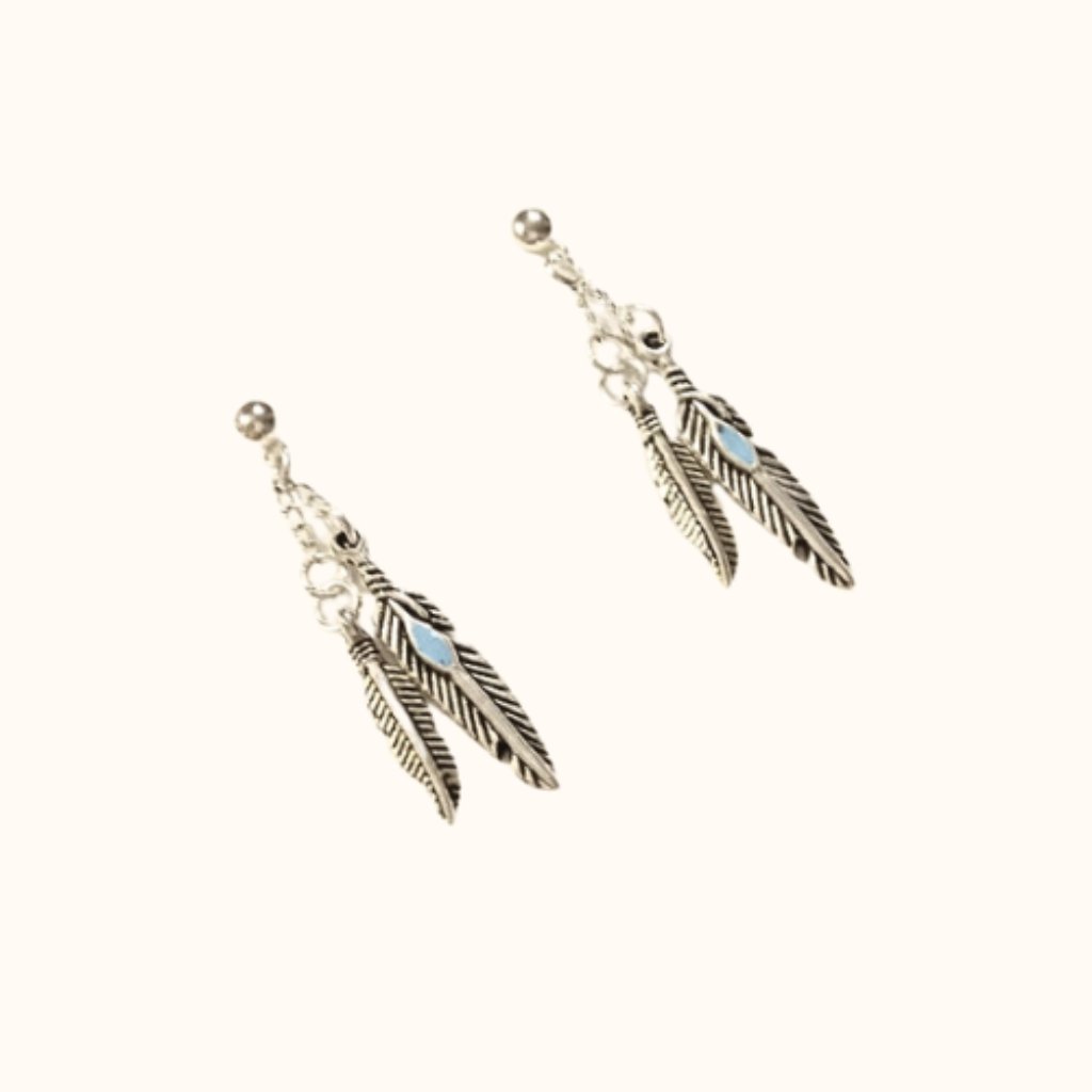 Silver Feather Boho Earrings